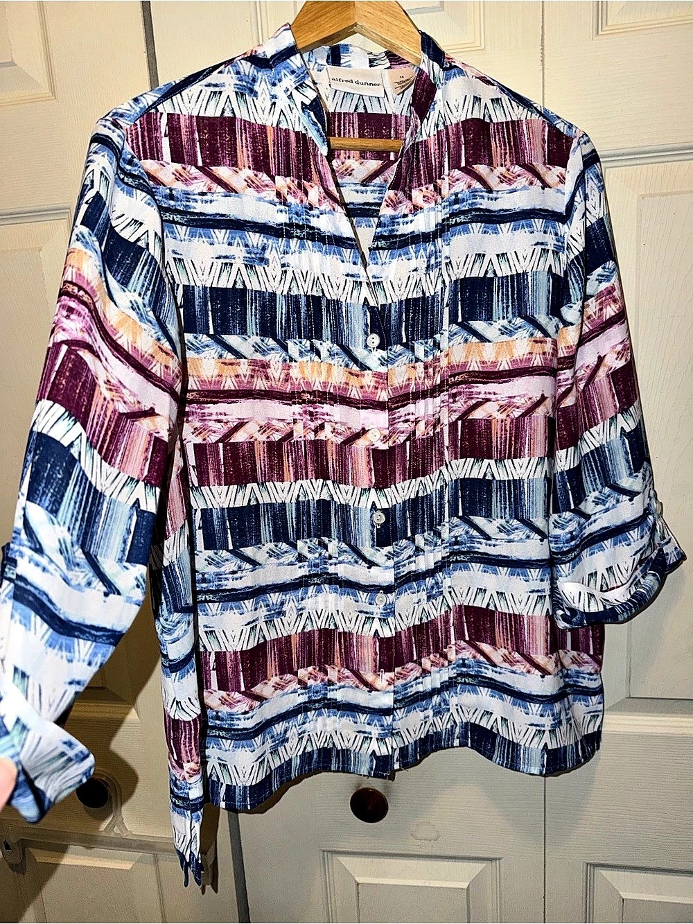 alfred dunner Geometric Button Down Shirt in Blue & Purple Size 12